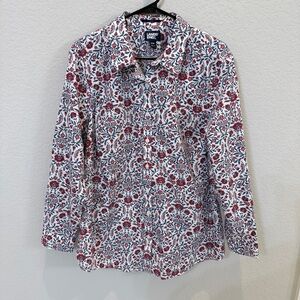 Lands' End Red and Blue Floral Shirt